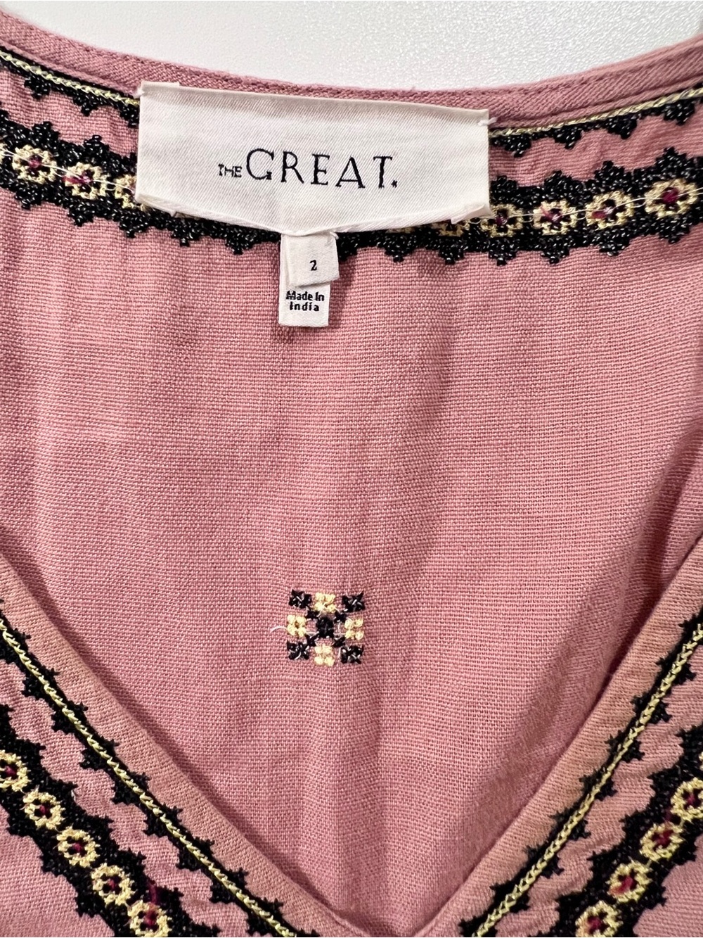 The Great. Dusty Rose Pink Embroidered V-Neck Midi Dress Boho M Empire Festival - Picture 8 of 10